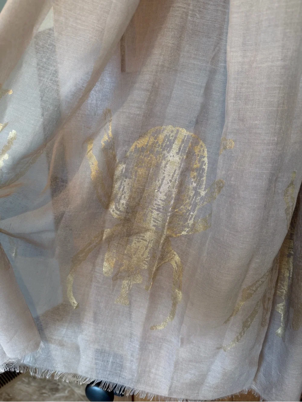 India Hicks Beige Scarf with Gold Floral Accent